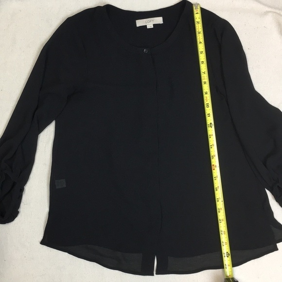 Ann Taylor Loft Blk semi Sheer blouson sleeve top - Picture 6 of 8